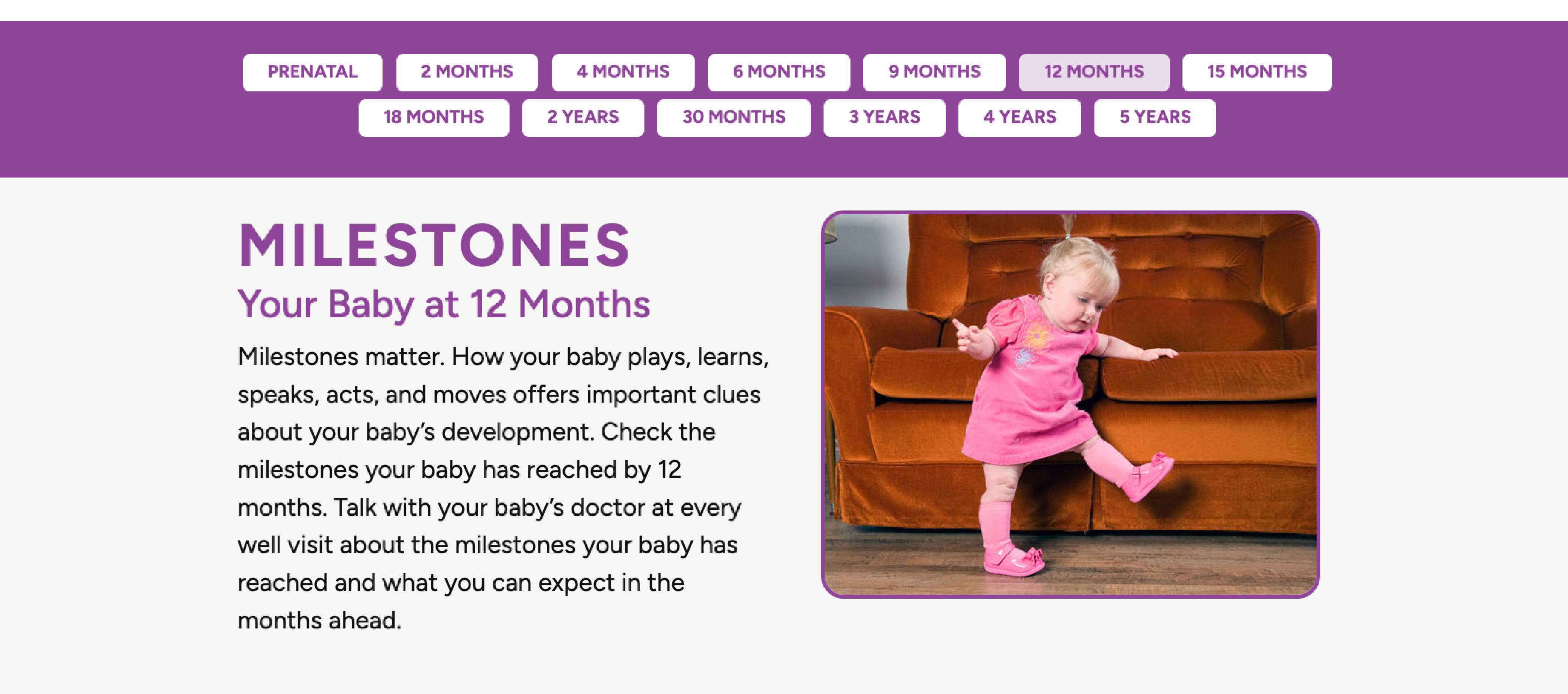 screenshot of milestones to track childhood development