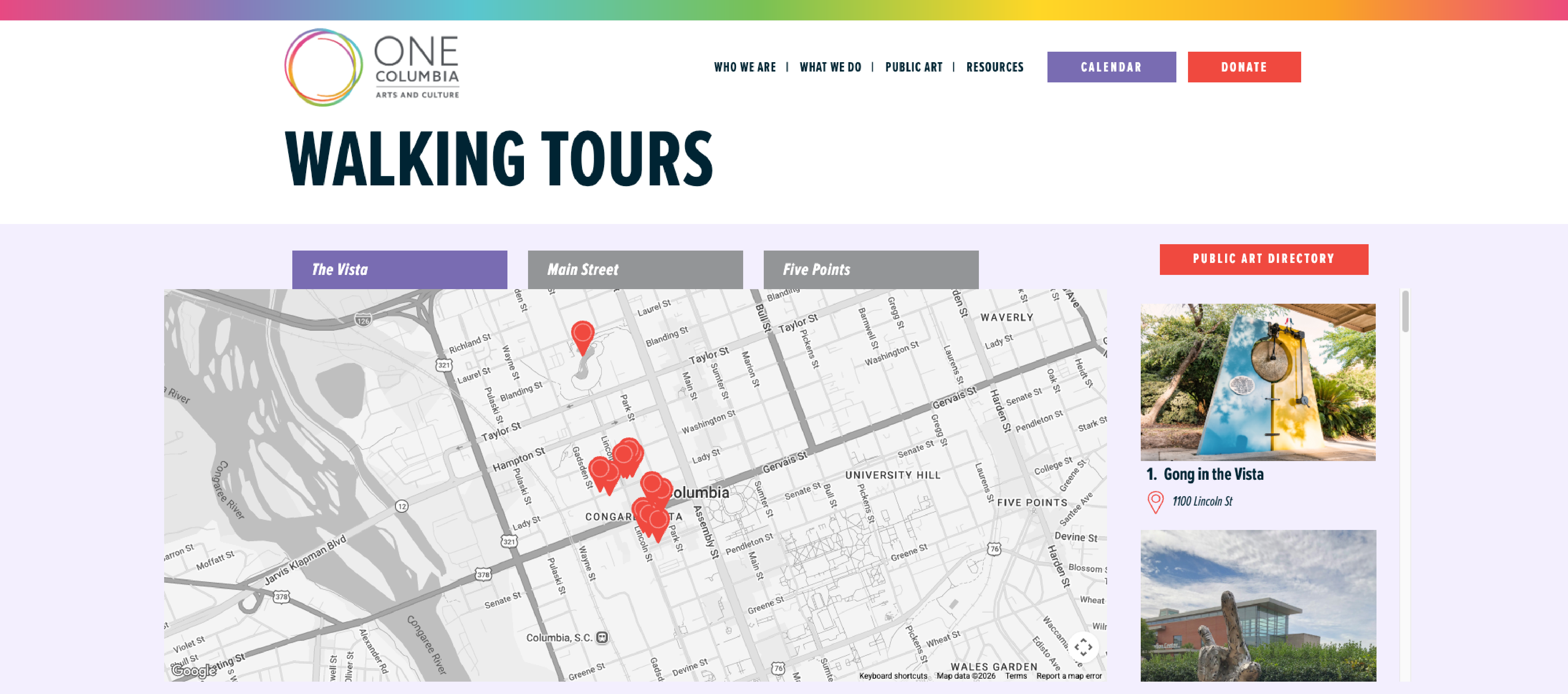 screenshot of Walking Tours page designed to guide visitors to public art