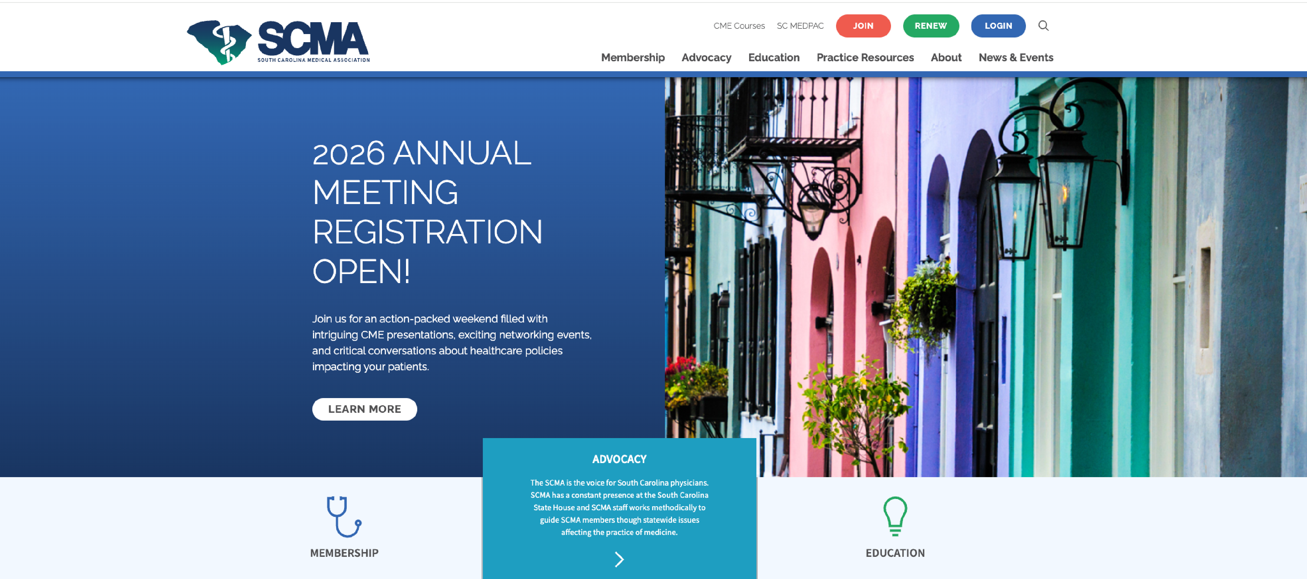 screenshot of SCMA homepage