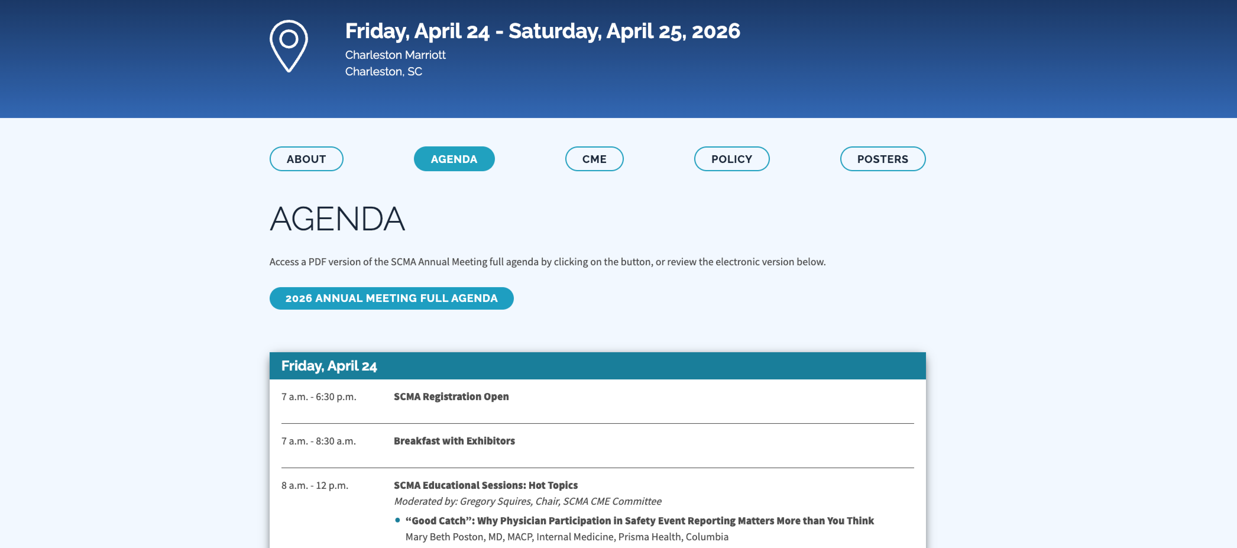 screenshot of agenda tab for the SCMA conference page
