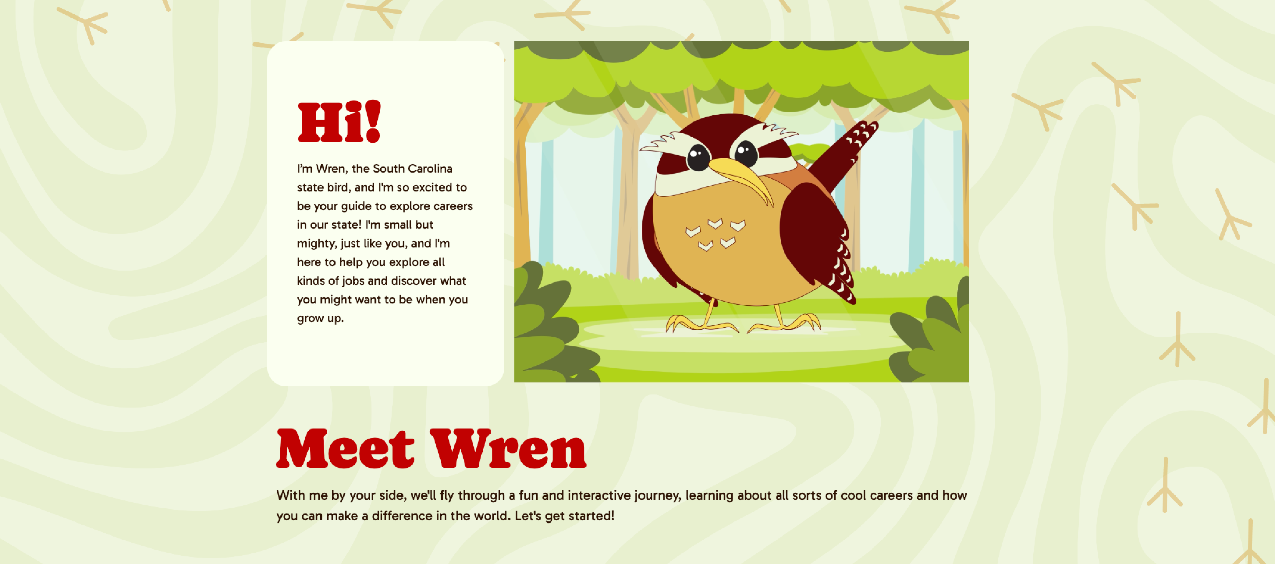 screenshot showing wren and describing his role as a guide through the site
