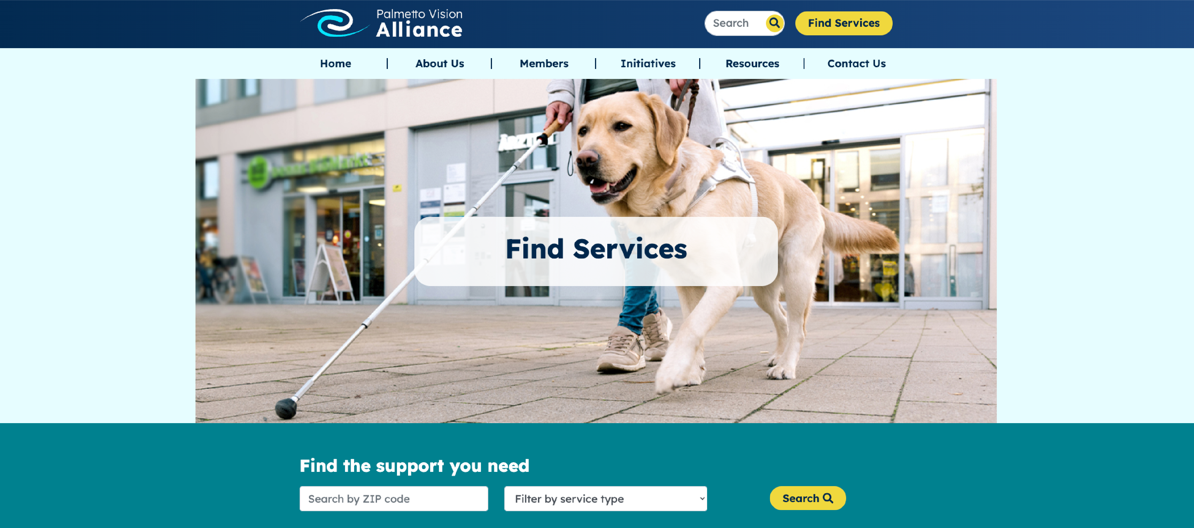 screenshot of 'find services' page