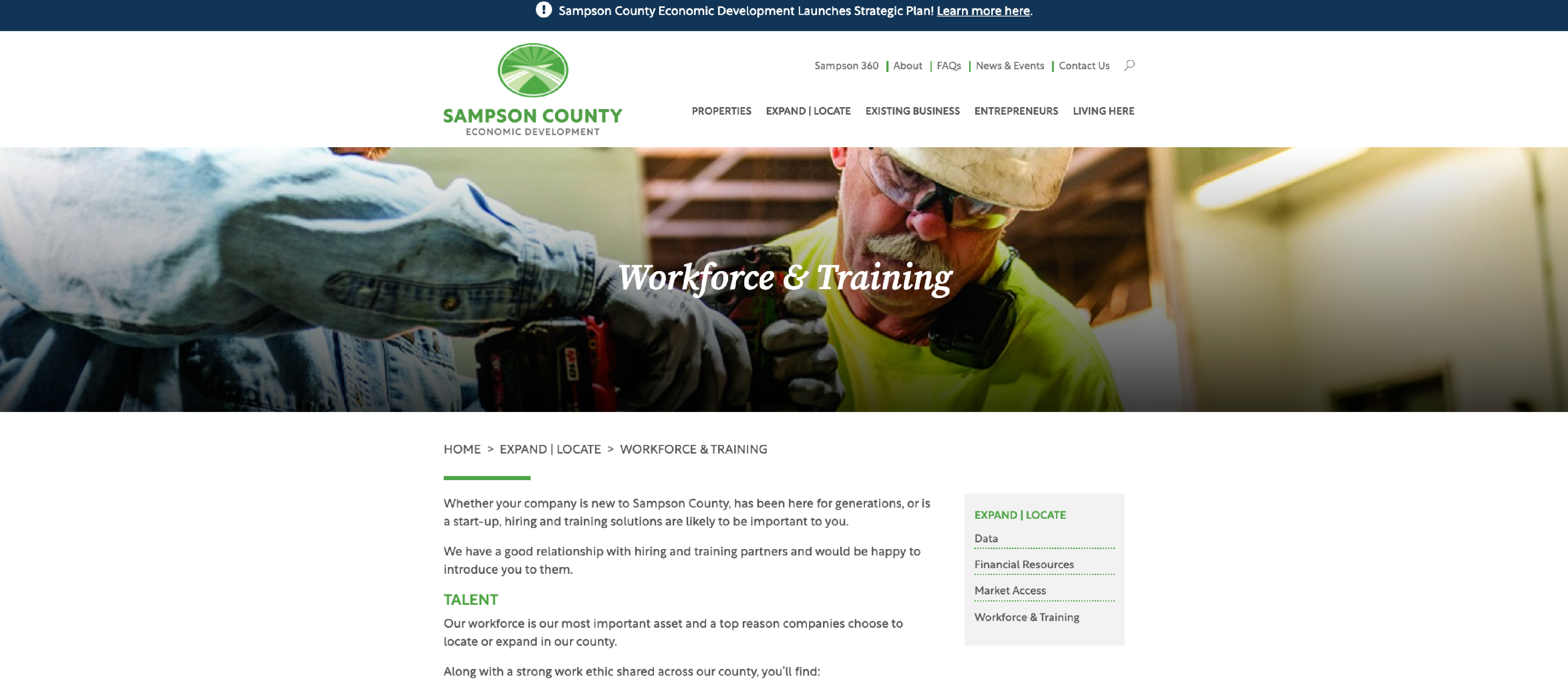 screenshot of workforce and training page