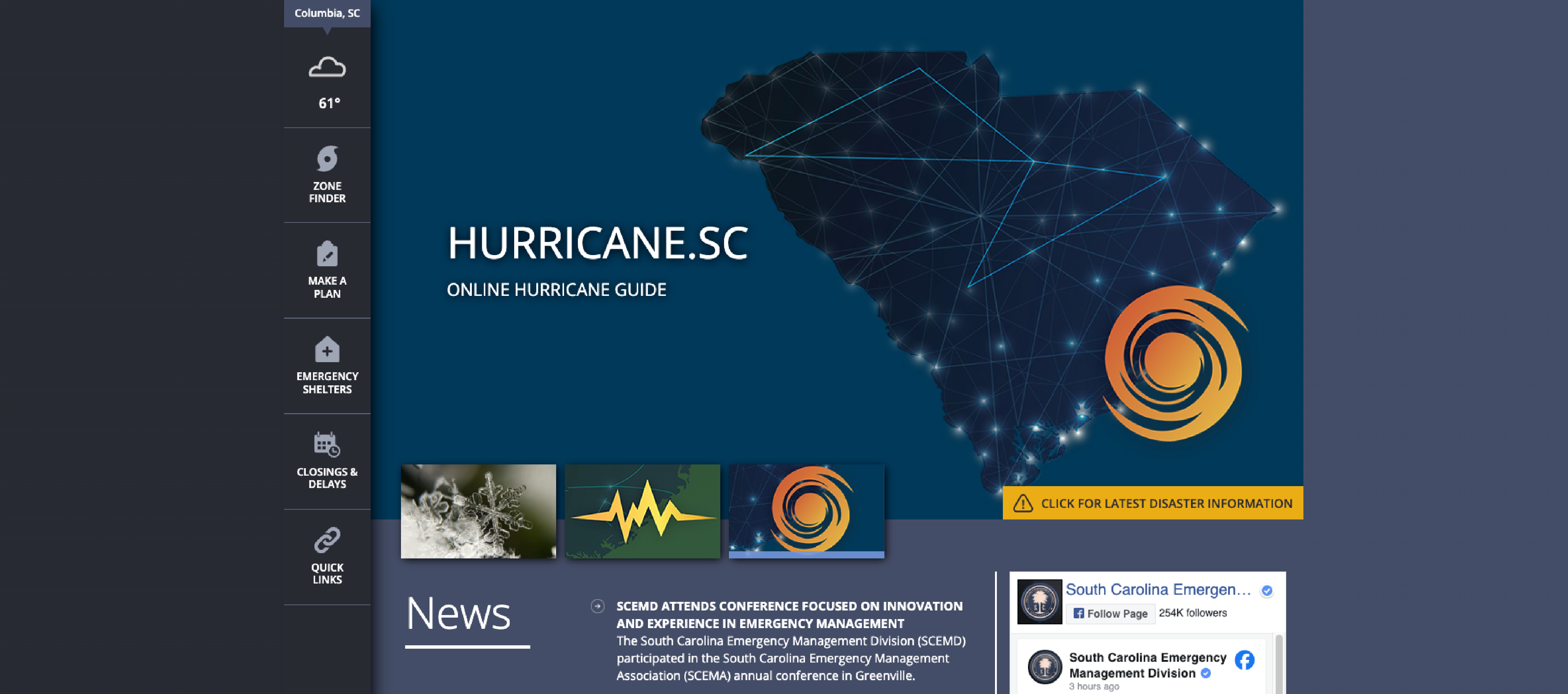 screenshot of homepage showing important alerts and site navigation