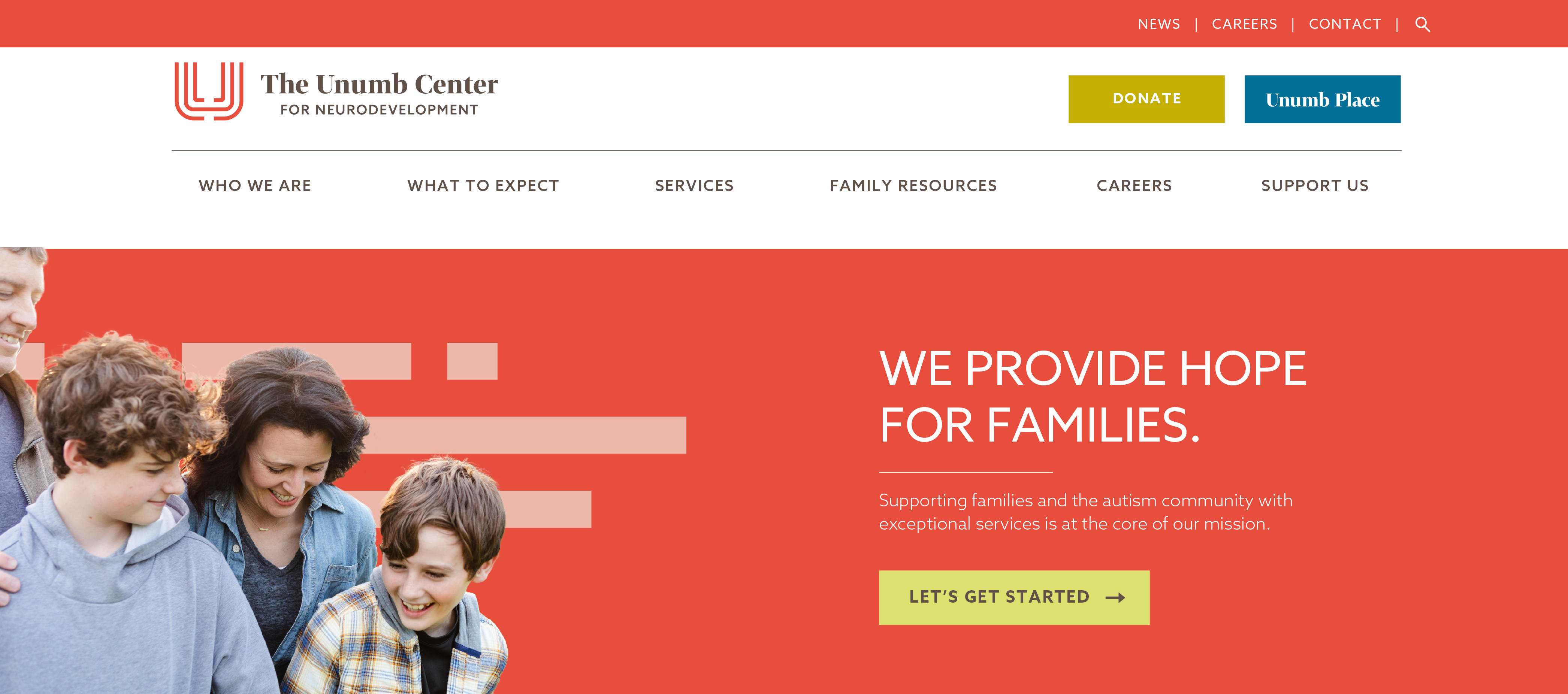 screenshot showing the Unumb Center for Neurodevelopment's homepage