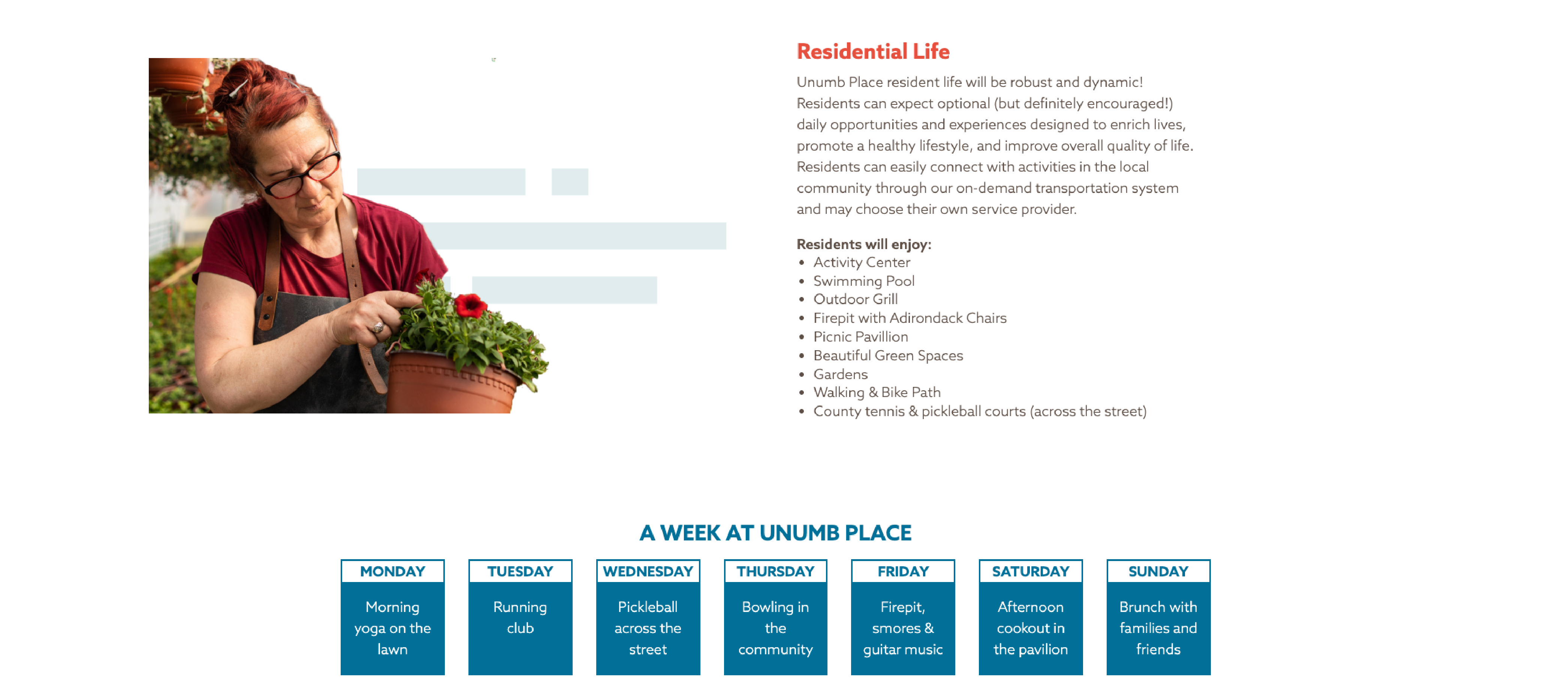 screenshot showing information about The Unumb Place's residential life