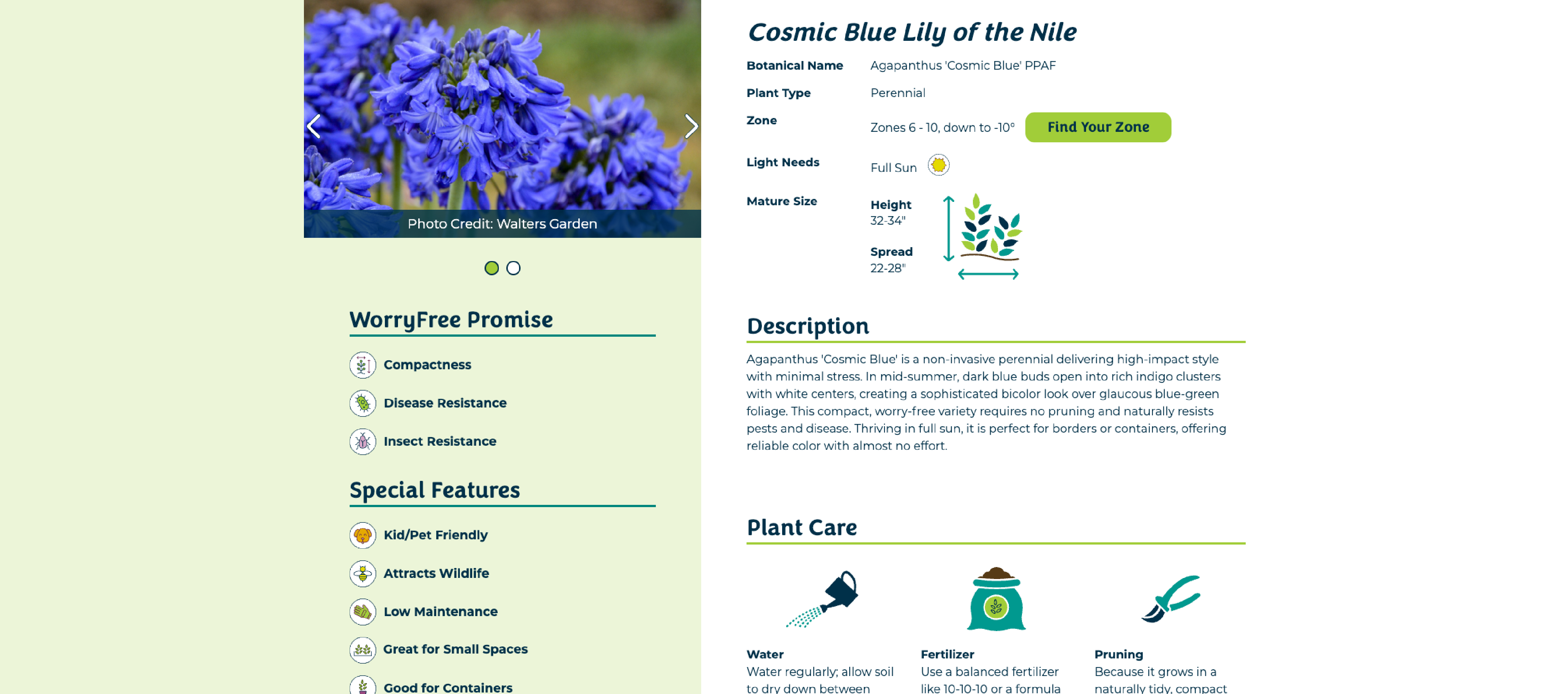 screenshot showing plant page showing images of plant, various features and needs